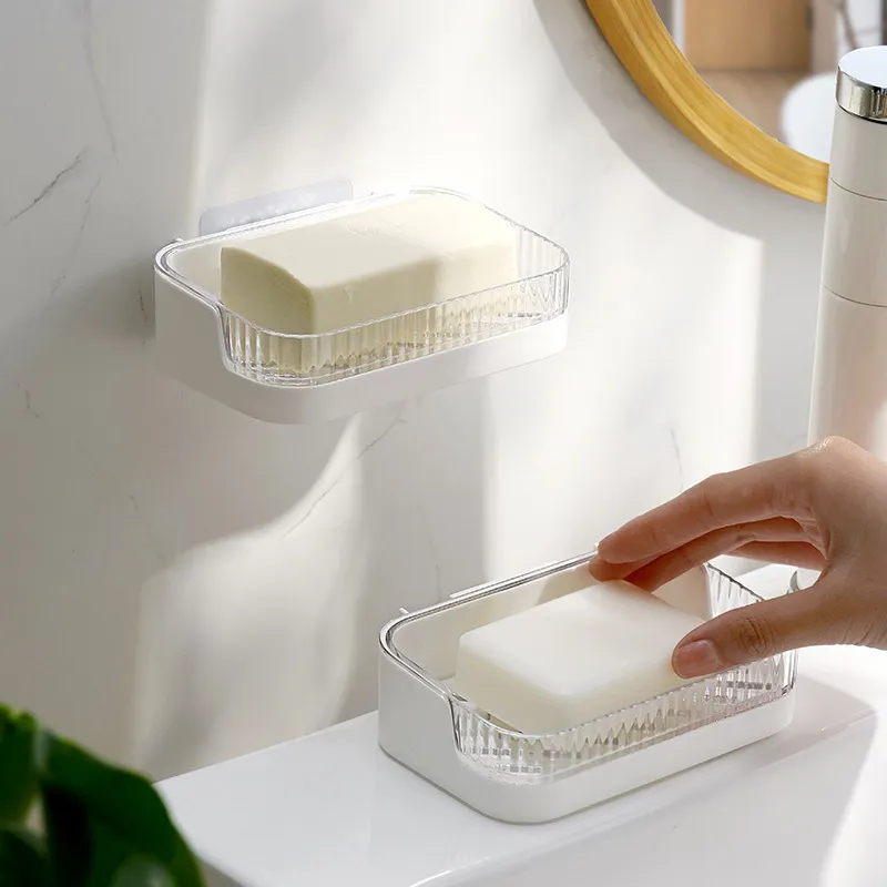 Porte-Savon Mural en Plastique Drenant Sans Perçage pour Salle de Bain Étagère Domestique