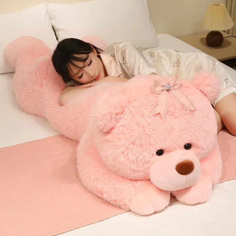 Oso de Peluche Gigante Dulce Acostado Muñeca Animal de Peluche Lindo Almohada Con Lazo Regalo de San Valentín Para Niñas