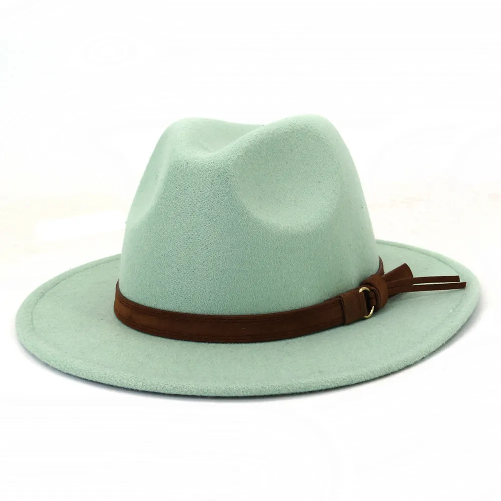 Unisex Fedora Hat Wide Brim Jazz Cap British Vintage Wool Felt Hat With Belt Buckle For Autumn Winter Men Women Fashion