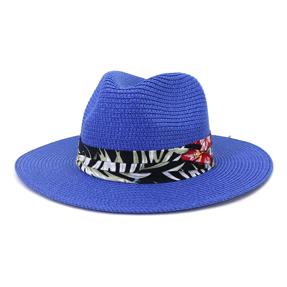 Unisex Stroh Fedora Hut Sommer Beach Sonnenschutz Gewebter Panama Hut Mit Blumenband Outdoor Reise Casual Kappe