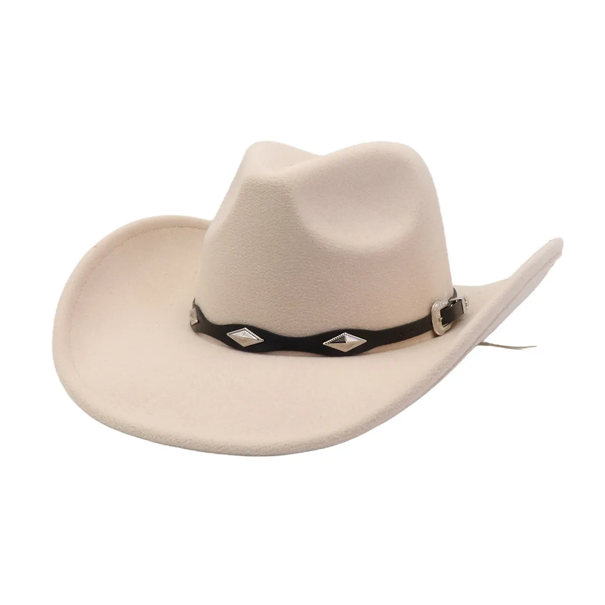 Chapeau de Cowboy Western Homme Femme Fedora Feutre Large Bord Vintage Rétro Chapeau Jazz avec Rivet Métallique Ceinture en Cuir