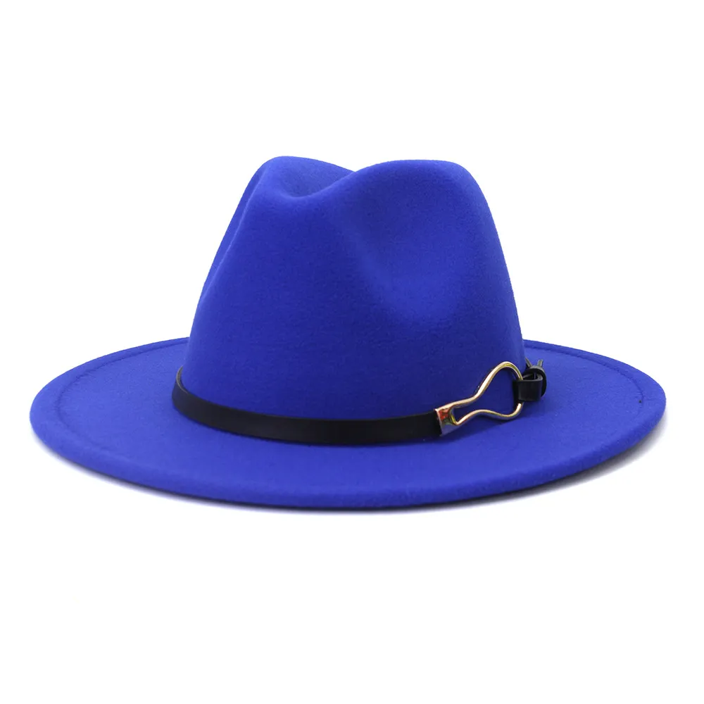 Women's Wool Felt Fedora Hat Flat Wide Brim Jazz Hat With Leather Belt Metal Buckle Autumn Winter Fashion Vintage Cloche Hat
