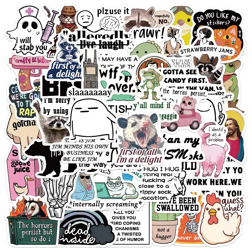 PVC Αδιάβροχα Αυτοκόλλητα Γκράφιτι Αστεία Slogans Memes Decals Για Laptop Βαλίτσα Μπουκάλι Νερού DIY Διακοσμητικά Χαριτωμένα Γραφική Ύλη