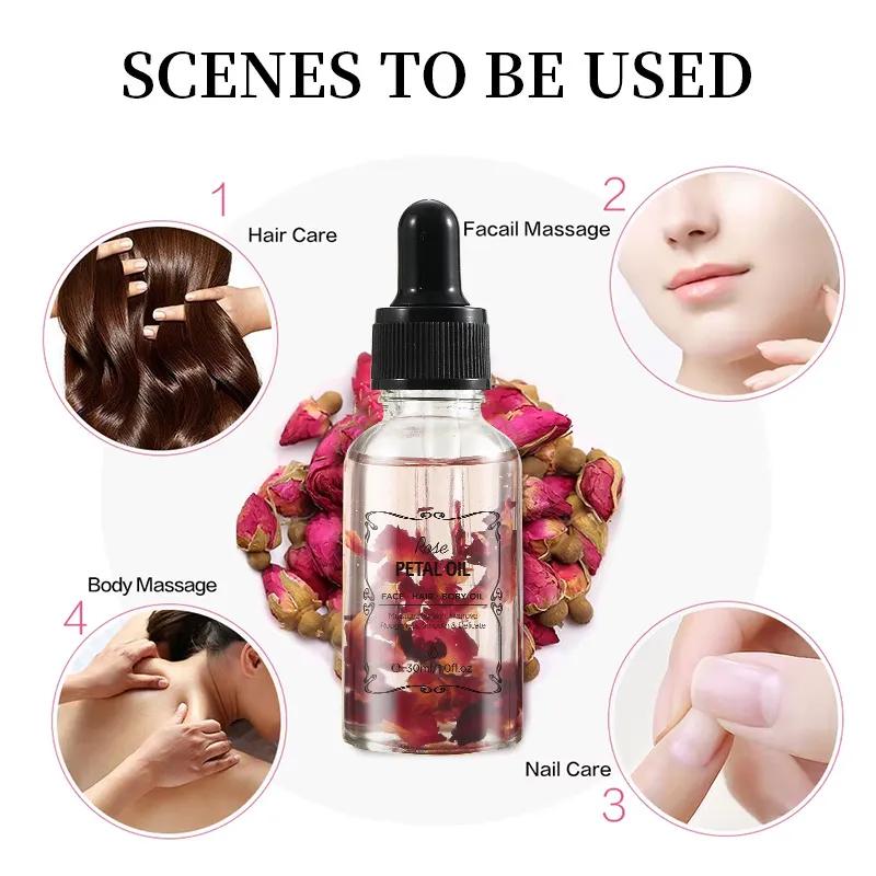 Huile Essentielle de Massage Corporel aux Pétales de Plantes Naturelles Rose Calendula Osmanthus Bleuet Huile de Soin Visage