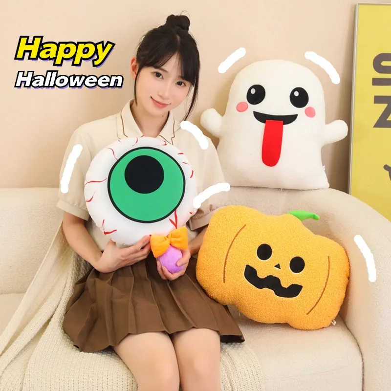 Cuscino in Peluche Zucca Fantasma di Halloween Simpatico Mostro Peluche Giocattolo Morbido Cuscino Decorazione Casa
