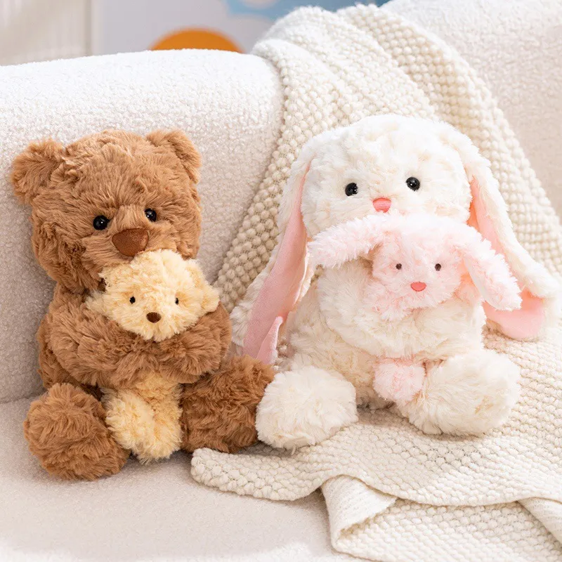 Schattig Moeder En Kind Beer Konijn Pluche Speelgoed Zachte Gevulde Dierlijke Pop Rustgevende Bed Metgezel Kussen Voor Kids Cadeau