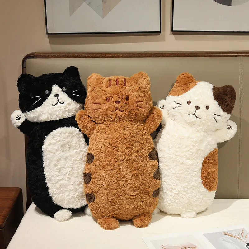 Cute Cat Long Plush Pillow Stuffed Animal Soft Sleeping Pillow Bedside Backrest Cartoon Kitty Toy For Kids Girls
