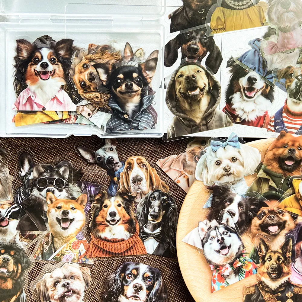 Transparent PET Cute Funny Dog Portraits Cartoon Stickers Waterproof Decals For Phone Case Scrapbook Laptop Decor