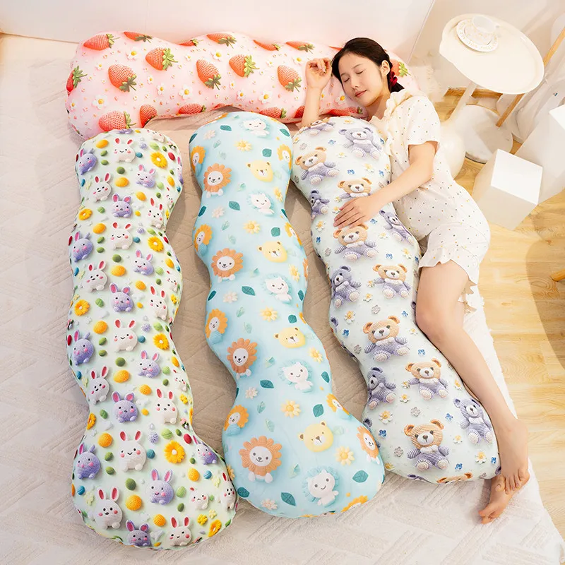 Summer Cool Washable Ice Silk Long Body Pillow Cute Cartoon Print Side Sleeping Leg Pillow Bedside Cushion for Girls