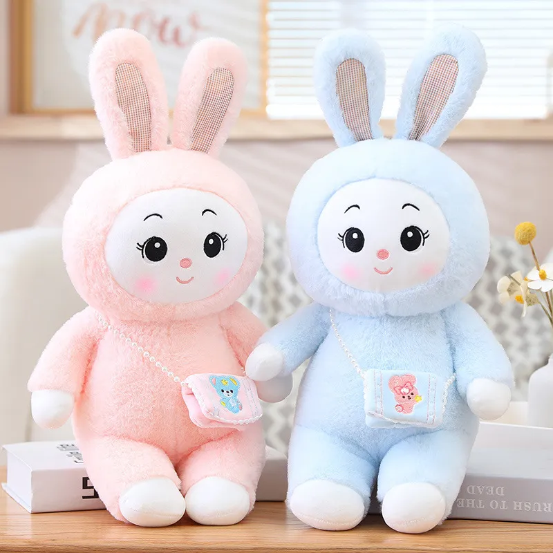Schattig Pluche Konijn Gevuld Dier Speelgoed Met Parelketting Rugzak Zachte Konijn Pop Metgezel Kussen Voor Meisjes Kinderen