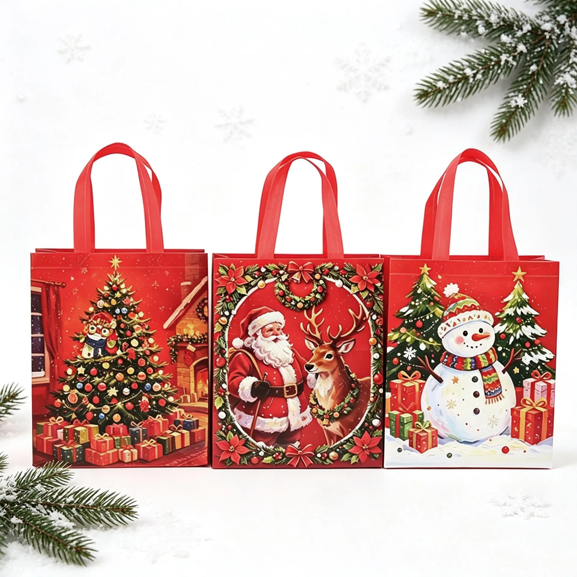 Bolsa de Regalo de Navidad Roja Bolsa Tote No Tejida Bolsa de Empaque de Regalo de Vacaciones Empaque de Bolsa de Fiesta