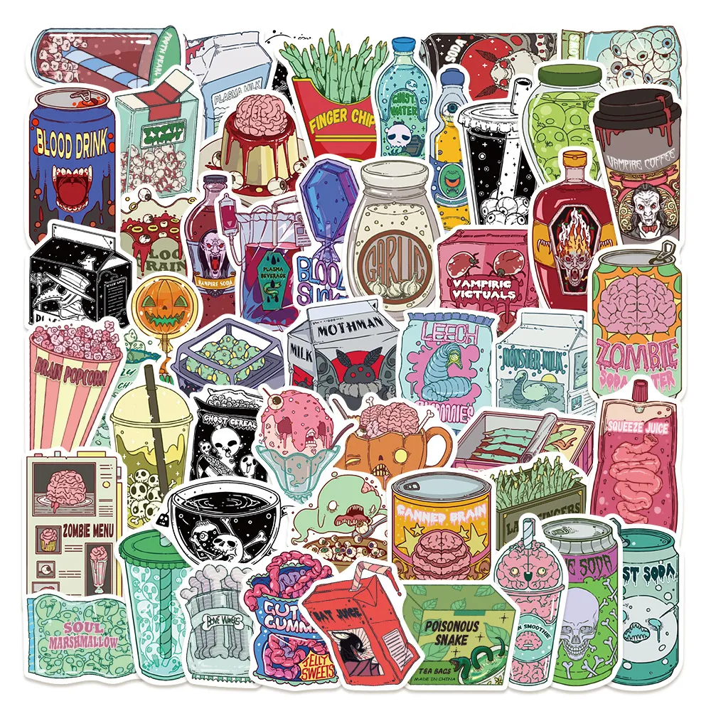 Zombie Food Theme Waterproof Vinyl Stickers Cute Cartoon Decals For Laptop Suitcase Skateboard DIY Decoration
