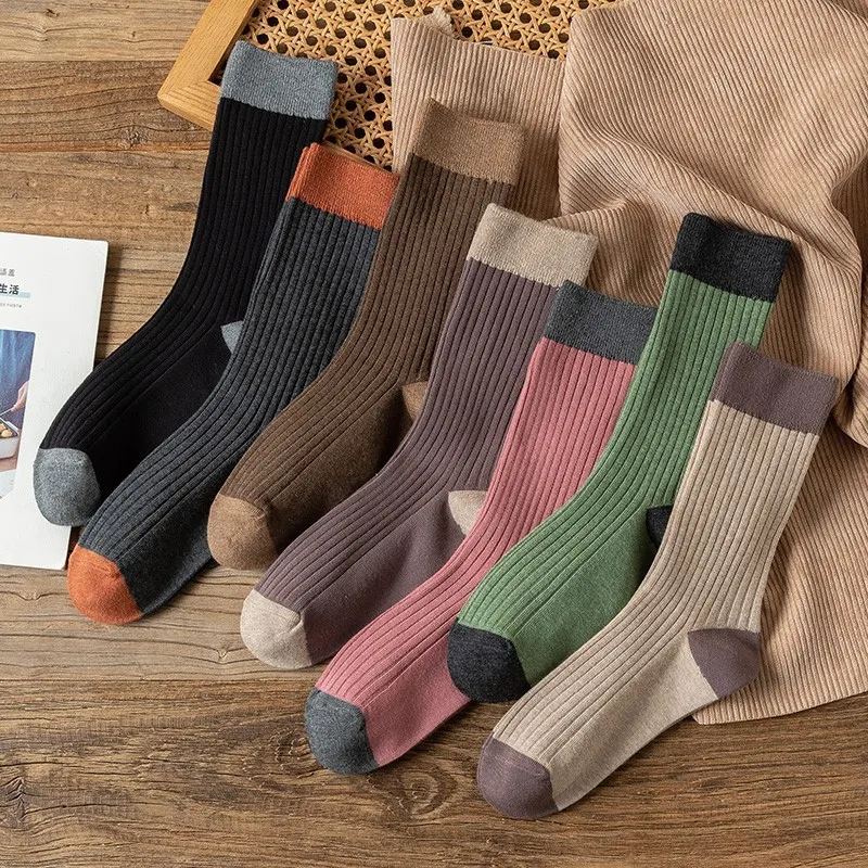 Women's Preppy Style Slouch Socks Color Block Breathable Cotton Blend Long Tube Socks Fall Winter Fashion Hosiery