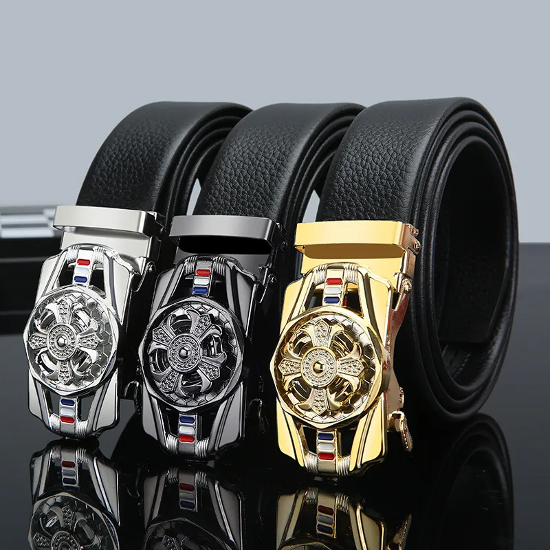 Heren Automatische Gesp Riem Roterend Wiel Ontwerp Kunstleder Casual Business Mode Tailleband Metalen Beslag