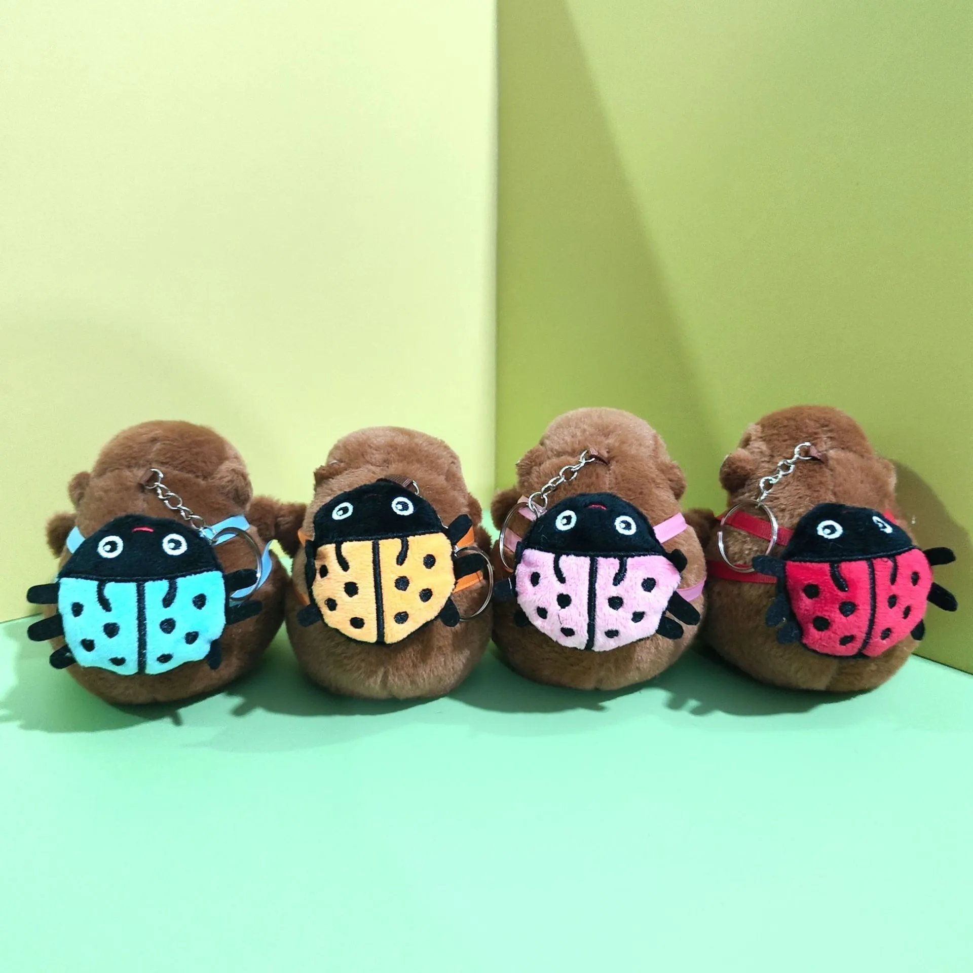 Cute Cartoon Capybara Plush Toy Keychain With Beetle Backpack Stuffed Animal Doll Bag Pendant Soft Toy Gift