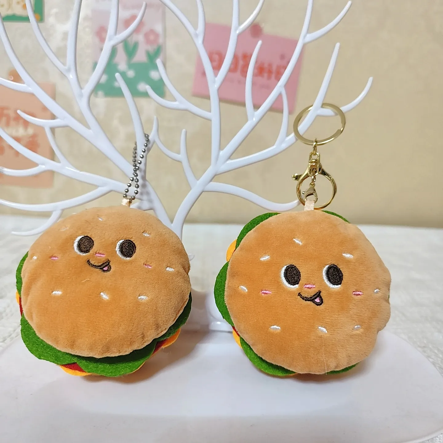 Cute Hamburger Plush Toy Keychain Soft Stuffed Food Doll Bag Pendant Kawaii Cartoon Animal Toy Gift