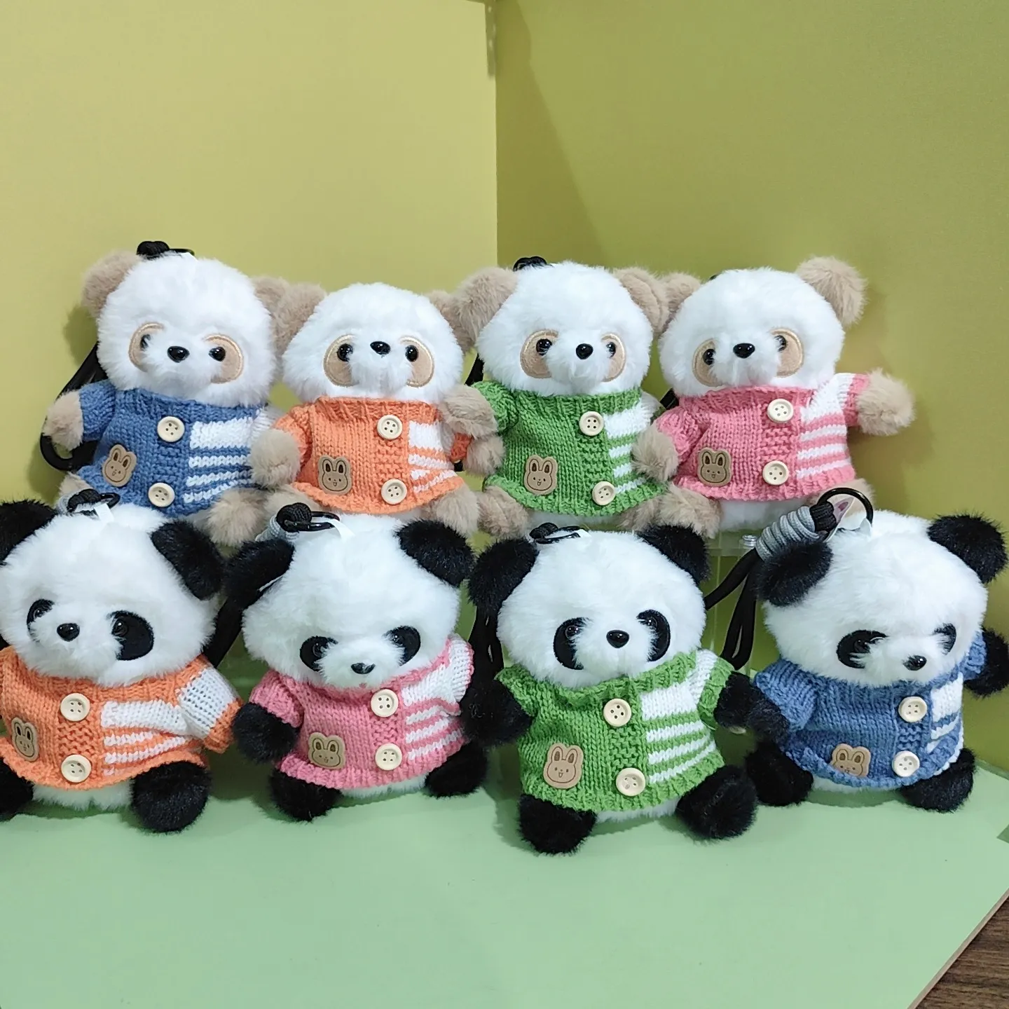 Cute Panda Plush Toy Pendant Keychain Stuffed Animal With Knitted Sweater Bag Hanging Ornament Kawaii Doll Gift