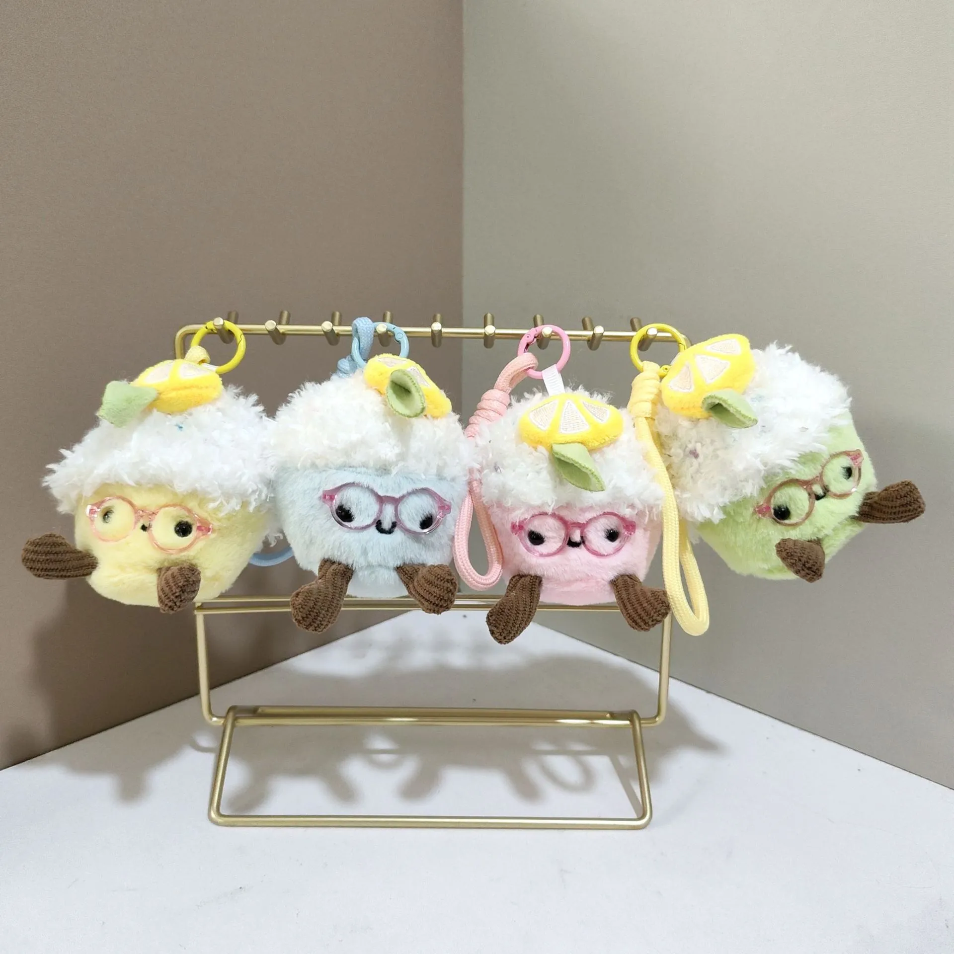 Cute Glasses Ice Cream Cake Plush Toy Pendant Stuffed Animal Doll Bag Charm Keychain Gift