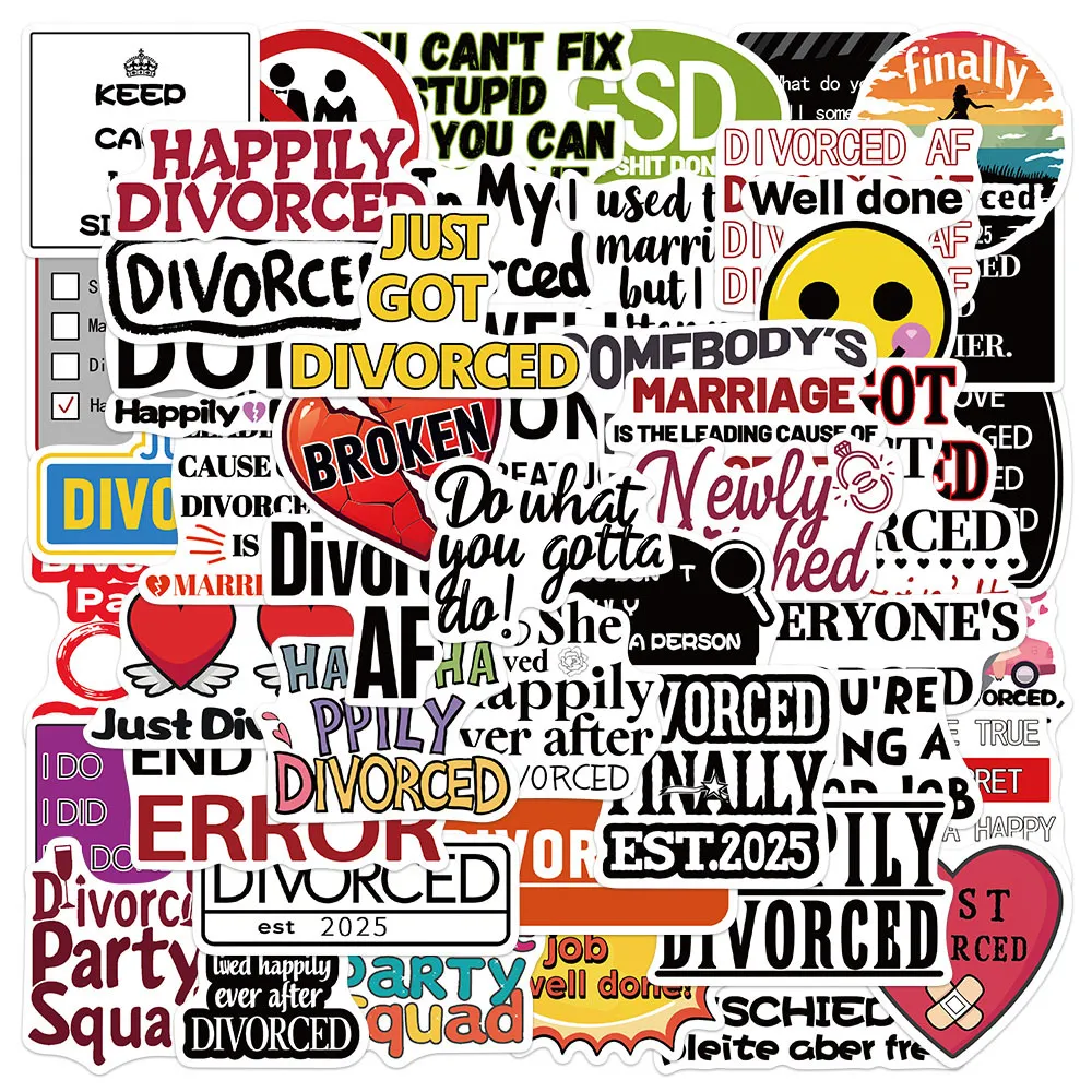 Set di adesivi in PVC impermeabili Happy Divorced Decalcomanie divertenti con slogan per valigia laptop borraccia custodia telefono