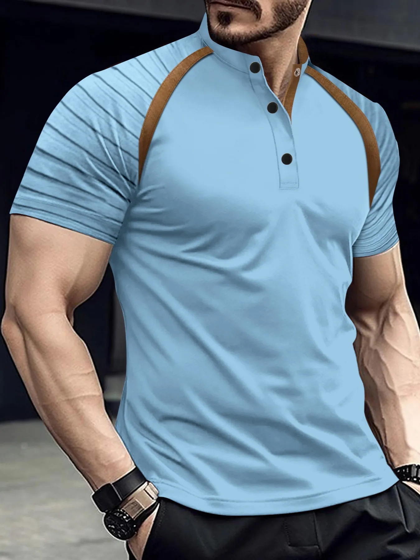 Camisa Polo de Manga Corta Casual para Hombres Color Block Patchwork Slim Fit Top Deportivo de Verano Transpirable Ropa Casual