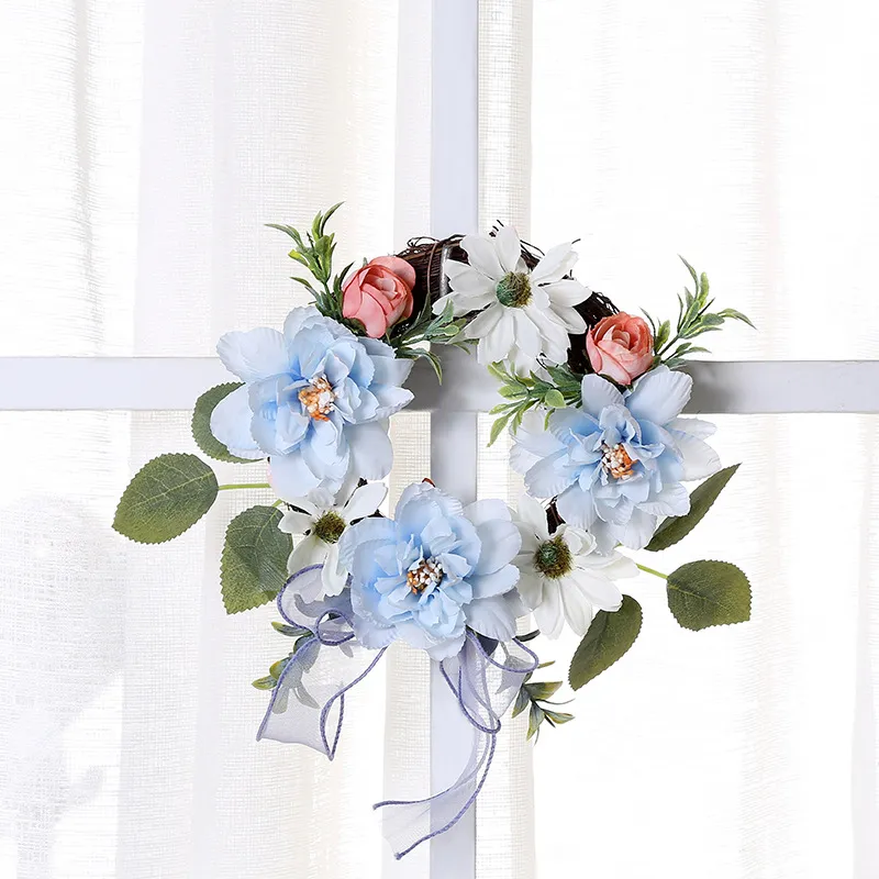Artificial Rose Flower Wreath Christmas Hanging Garland Wedding Home Wall Door Party Holiday Decor Simulation Floral Ornament