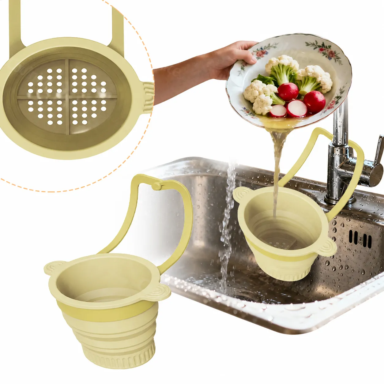 Collapsible Silicone Colander Foldable Kitchen Sink Strainer Vegetable Fruit Draining Basket Portable Kitchen Organizer