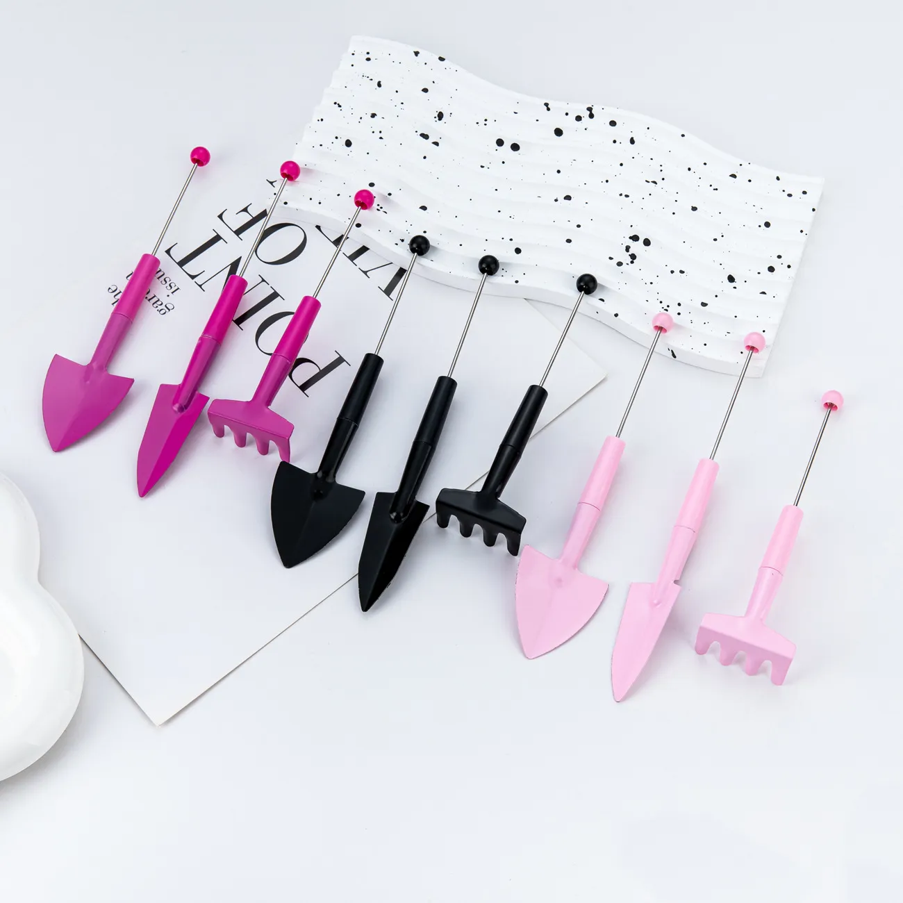 Metal Gardening Tool Set Succulent Plant Planting Shovel Rake Three Piece Set Beaded Handle Garden Hand Tools