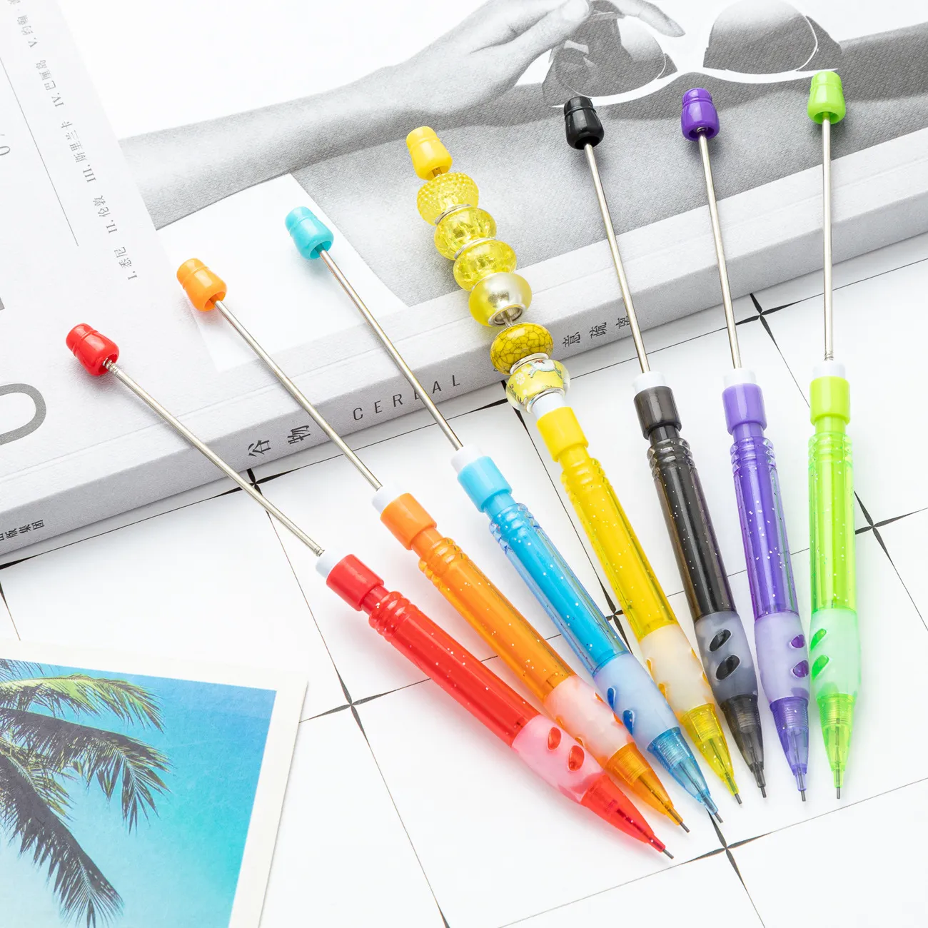 DIY Perlen Druckbleistift 0.5mm Süßer Transparenter Kunststoff Schreibstift Schüler Büro Schreibwaren Geschenk Stift