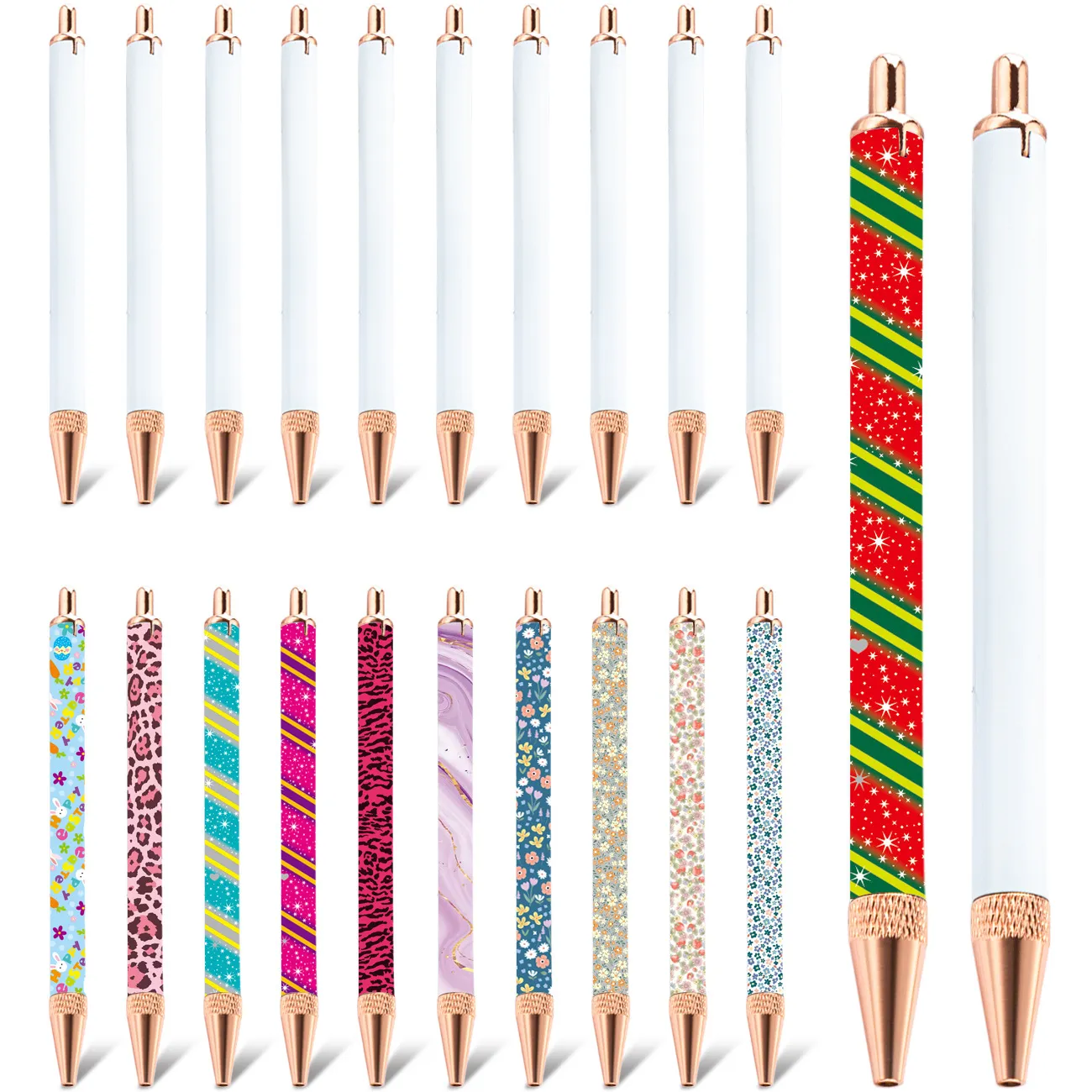 Stylo à Bille en Métal de Transfert Thermique DIY Créatif Corps Blanc Quincaillerie Or Rose Cadeau Promotionnel