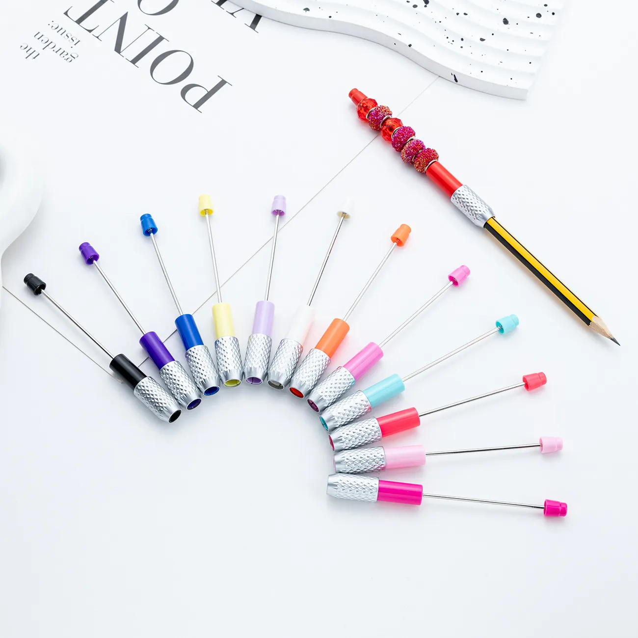 Creative DIY Beaded Pencil Extender Metal Plastic Sketch Writing Pen Holder Extension Stationery Office School Supplies