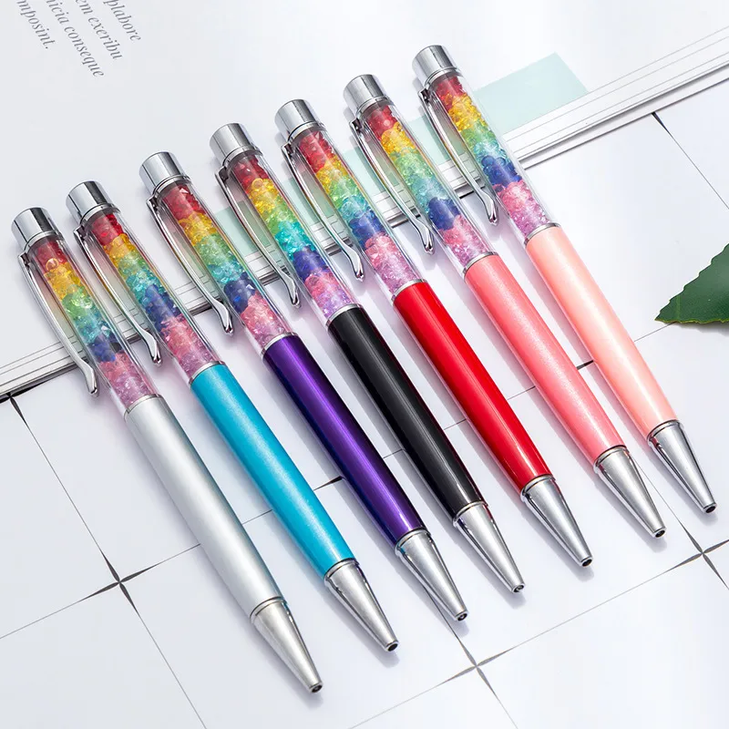 Creative Colorful Crystal Metal Ballpoint Pen Rotating Quicksand Glitter Student Stationery Promotional Office Writing Pen