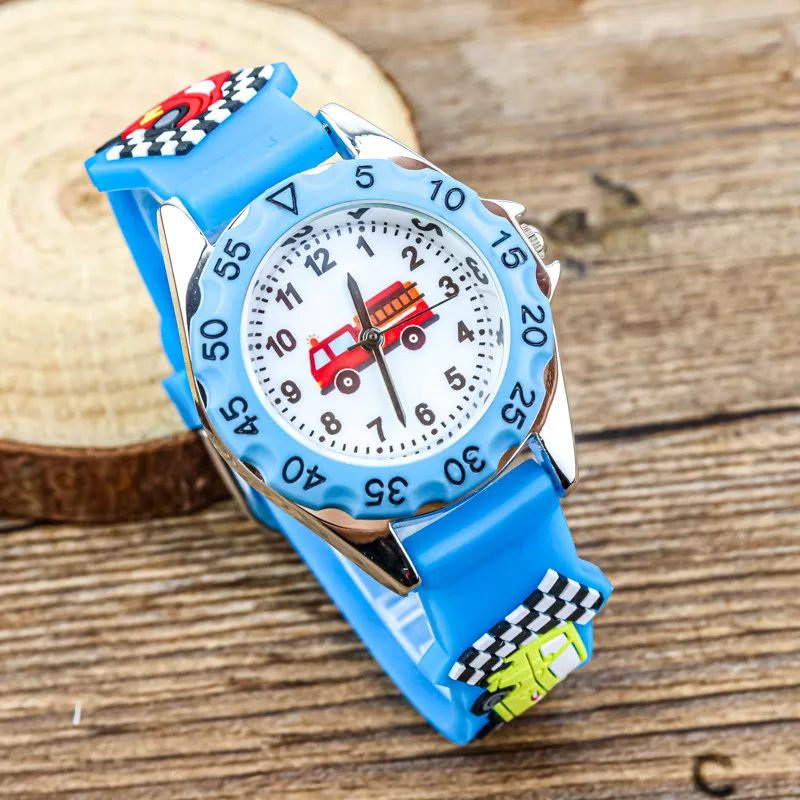 Kinder Cartoon Rennauto Quarz Uhr Jungen Silikonarmband Analog Zifferblatt Lässig Mode Armbanduhr Geschenk