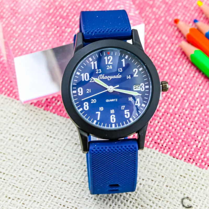 Kinder Quartz Horloge Siliconen Band Ronde Wijzerplaat Waterdicht Student Horloge 24-Uurs Schaal Kalender Casual Kinderhorloge