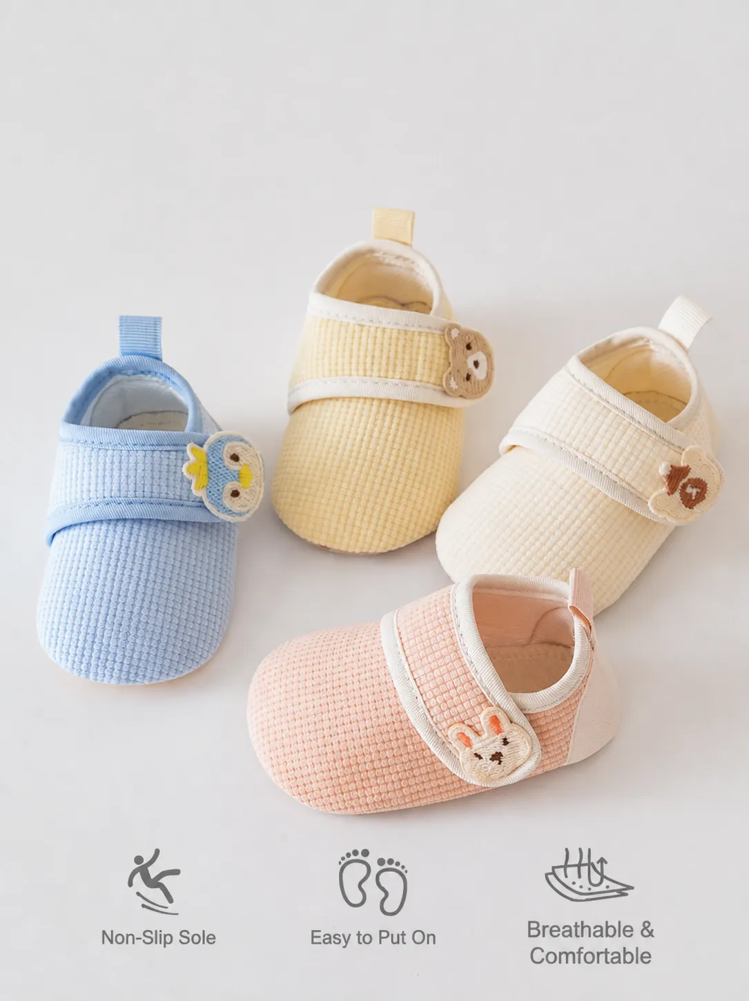 Scarpe Primi Passi Neonato con Ricamo Cartoni Animati Suola Morbida Antiscivolo Traspirante per Neonato Bambino