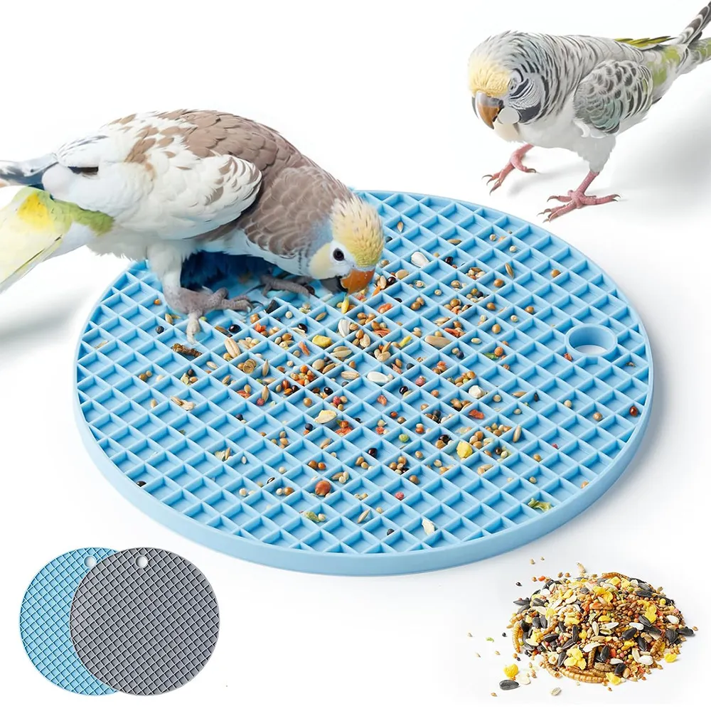Tappetino per Foraggiamento per Uccelli Mangiatoia Lenta Giocattolo Interattivo per Pappagalli Tappetino in Silicone Prodotti per Animali Grigio e Blu