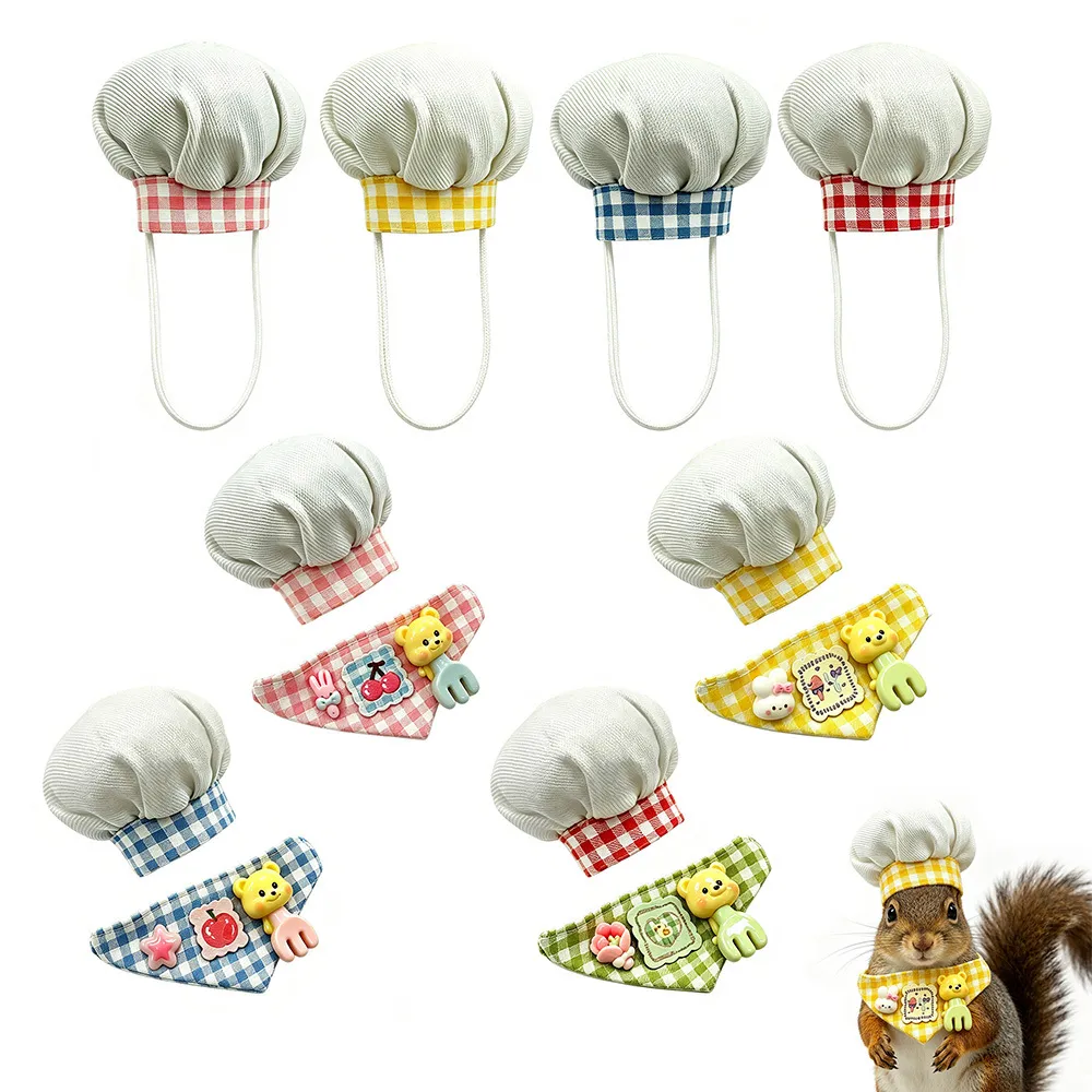 Hamster Klein Huisdier Koksmuts En Lätzjes Set Schattig Ruitjes Kostuum Met Hars Bedel Voor Rat Papegaai Hagedis Dierenkleding