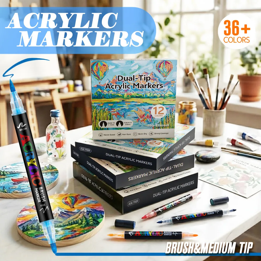 Rotuladores Acrílicos de Doble Punta Lápices de Pintura para Niños Suministros de Arte Colores Surtidos Conjunto de Rotuladores Permanentes para Pintura en Roca Lienzo Madera Cerámica