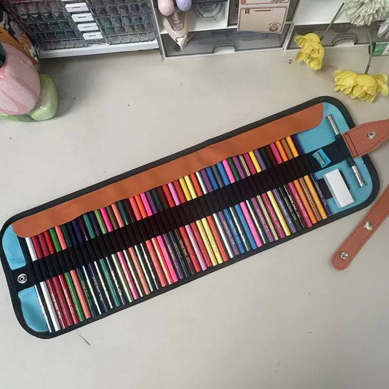 Professional Art Drawing Colored Pencils Set With Canvas Roll Up Pencil Pouch Storage Bag for Students Sketching Painting