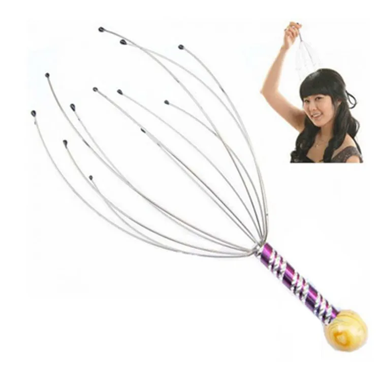 Handmatige Hoofdhuidmassager Octopus Hoofdmassager Metaaldraad Hoofdkrabber Met Handvat Van Hout Ontspannend