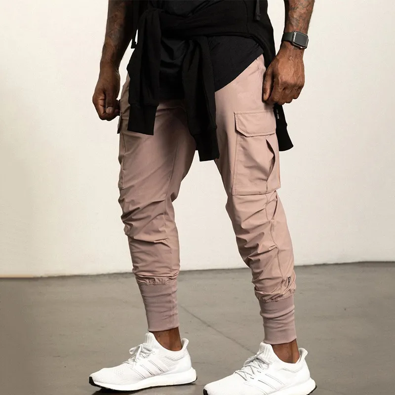 Pantalon Cargo Sport Décontracté Homme Tissé Multi-Poches Coupe Slim Ourlet Resserré Pantalon Long Séchage Rapide Vêtement Sport