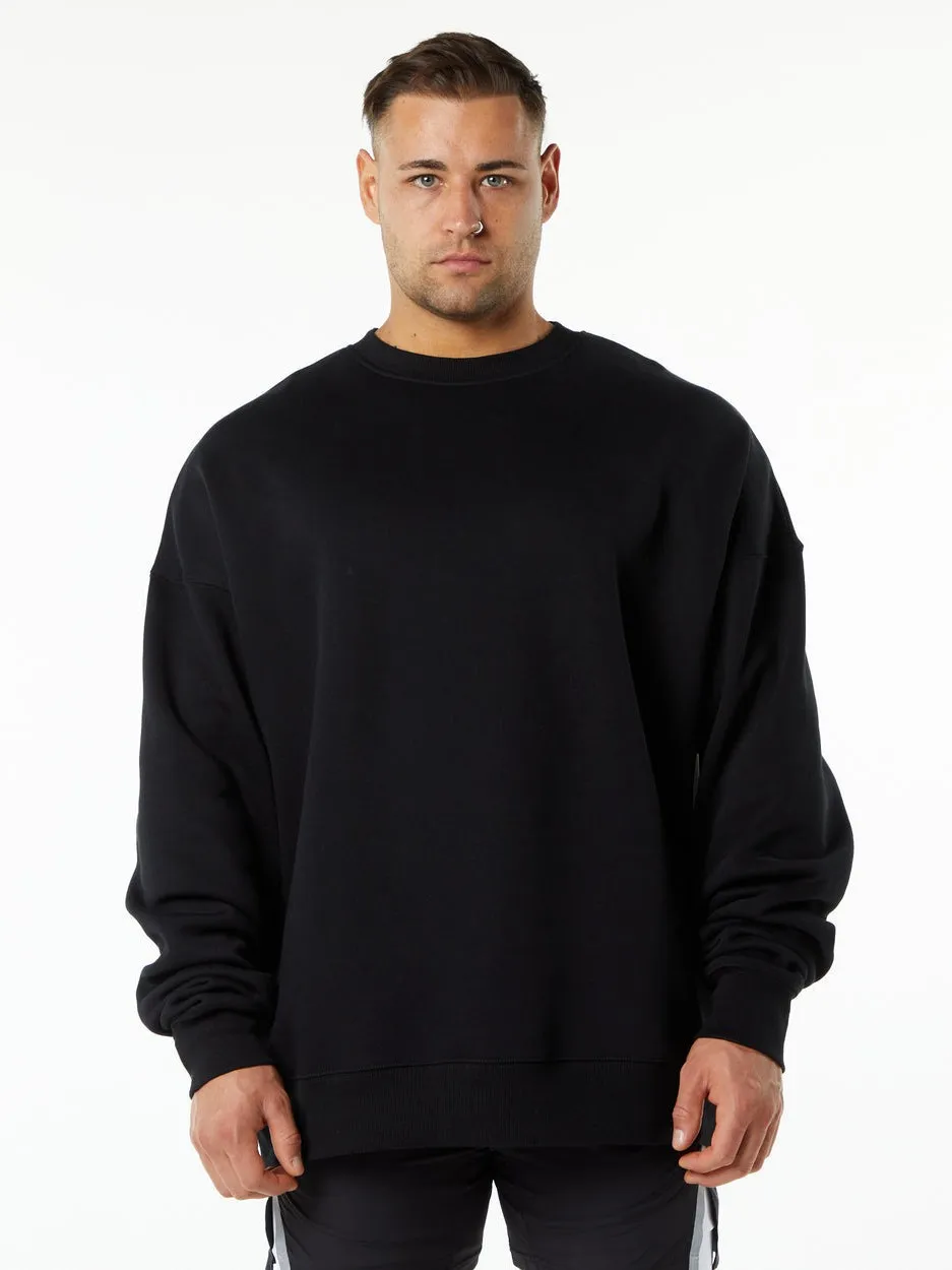 Men's Oversized Heavyweight Fleece Crewneck Sweatshirt Solid Color Casual Long Sleeve Pullover Winter Thermal Top