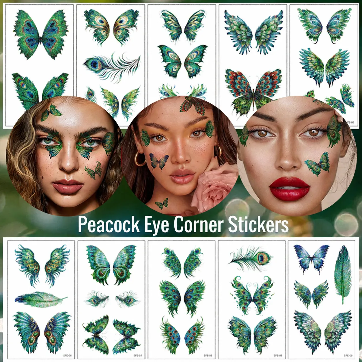 Glitzer Pfau Schmetterling Gesicht Temporäre Tattoo Aufkleber Wasserdichter Schimmer Body Art Make-up Abziehbilder Party