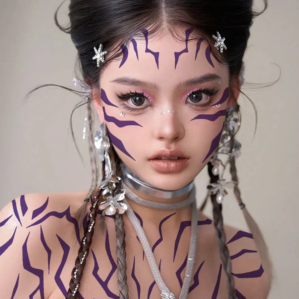 Temporary Tattoo Stickers Demon Hunter Girl Group Cosplay Lightning Face Stickers Waterproof Party Body Art Decor