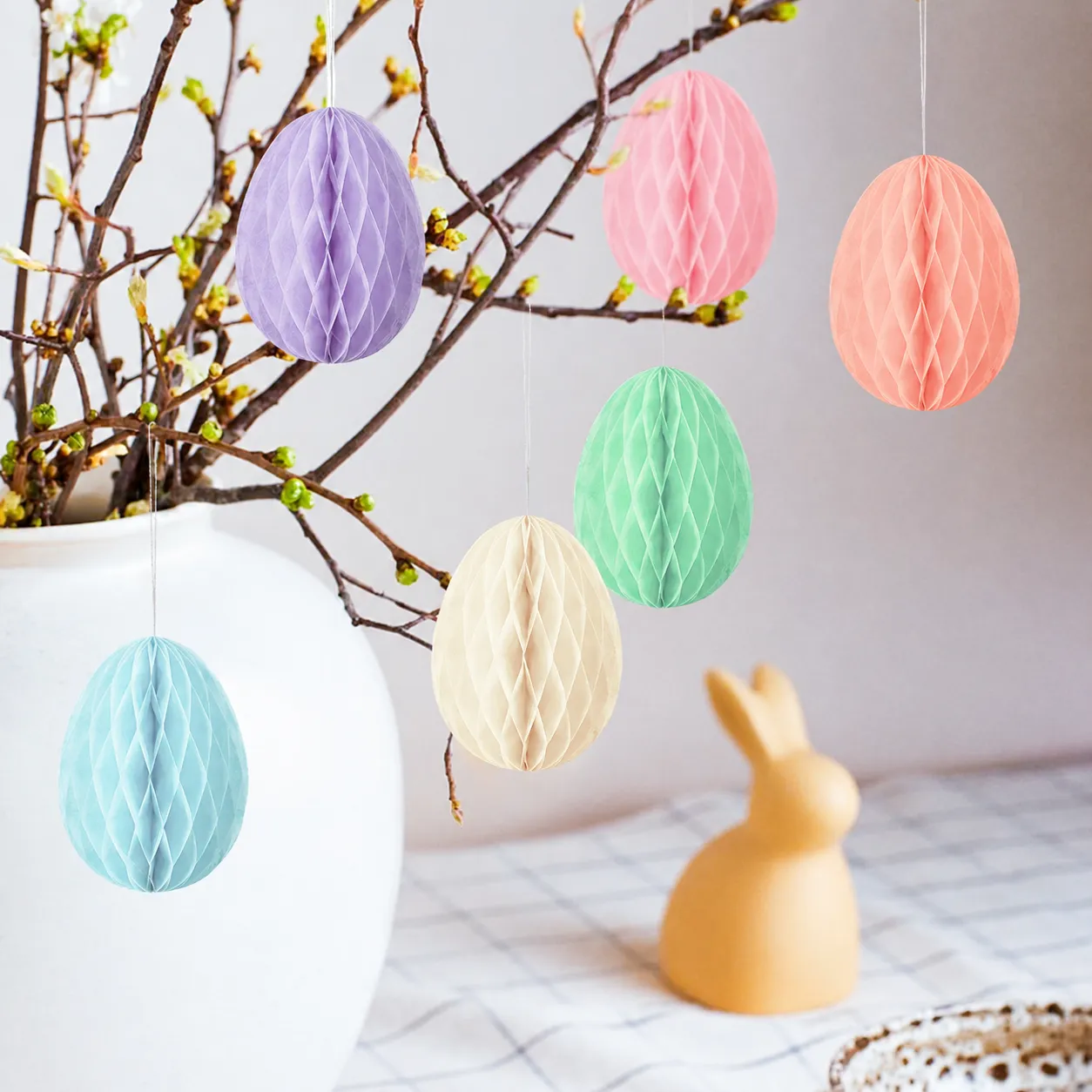 Décorations à Suspendre Boule en Nid d'Abeille Œuf de Pâques Pompons en Papier Ornements de Fête Décoration