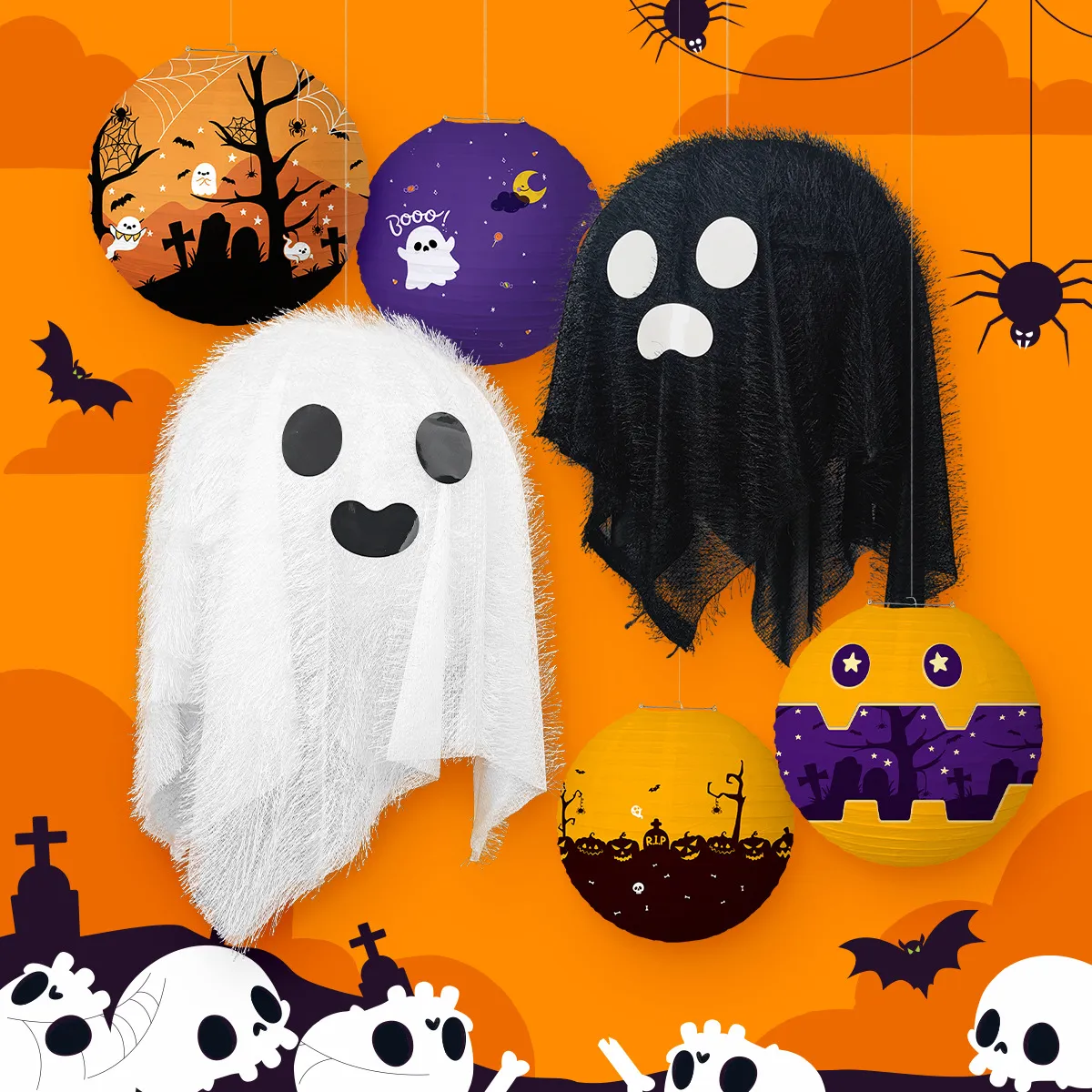 Linternas de Papel de Halloween Colgantes Araña Murciélago Calabaza Fantasma Adornos Hechos a Mano DIY para Fiesta de Halloween Decoración del Hogar