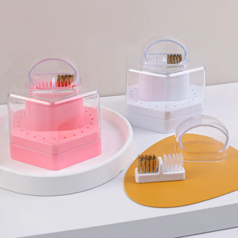 Caja de Almacenamiento para Brocas de Uñas de Plástico Cubierta Antipolvo Organizador Soporte de Exhibición de Arte de Uñas