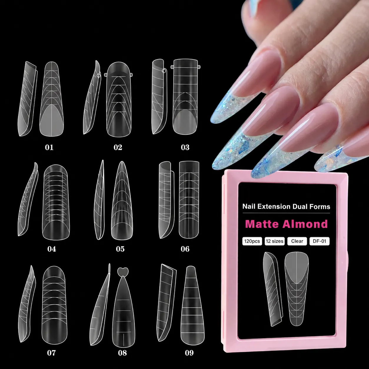 Moldes Transparentes para Extensión de Uñas Formas Duales Uñas Postizas Artificiales Transparentes para Manicura de Construcción Rápida Herramientas de Arte de Uñas