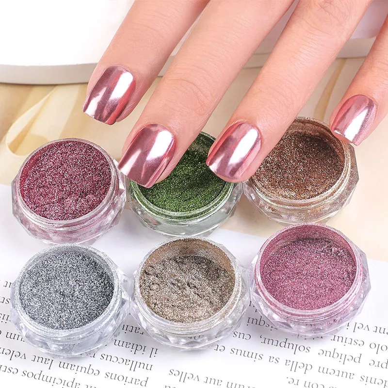 Fester Magischer Spiegel Nagelpulver 4-Farben-Set Metallischer Chrom Pigment Glitzerstaub Kunst Dekoration Für Maniküre Salon DIY