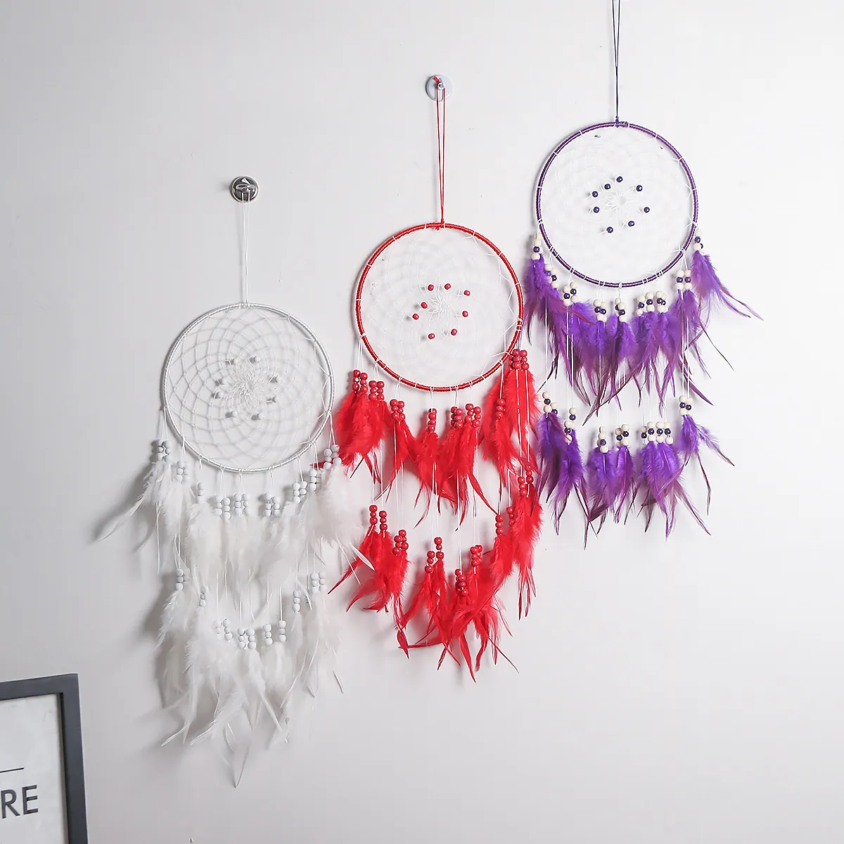 Moderne Minimalistische Veren Dromenvanger Wanddecoratie Handgemaakt IJzeren Ring Polyester Draad Kwastjes Kamer Ornament Cadeau