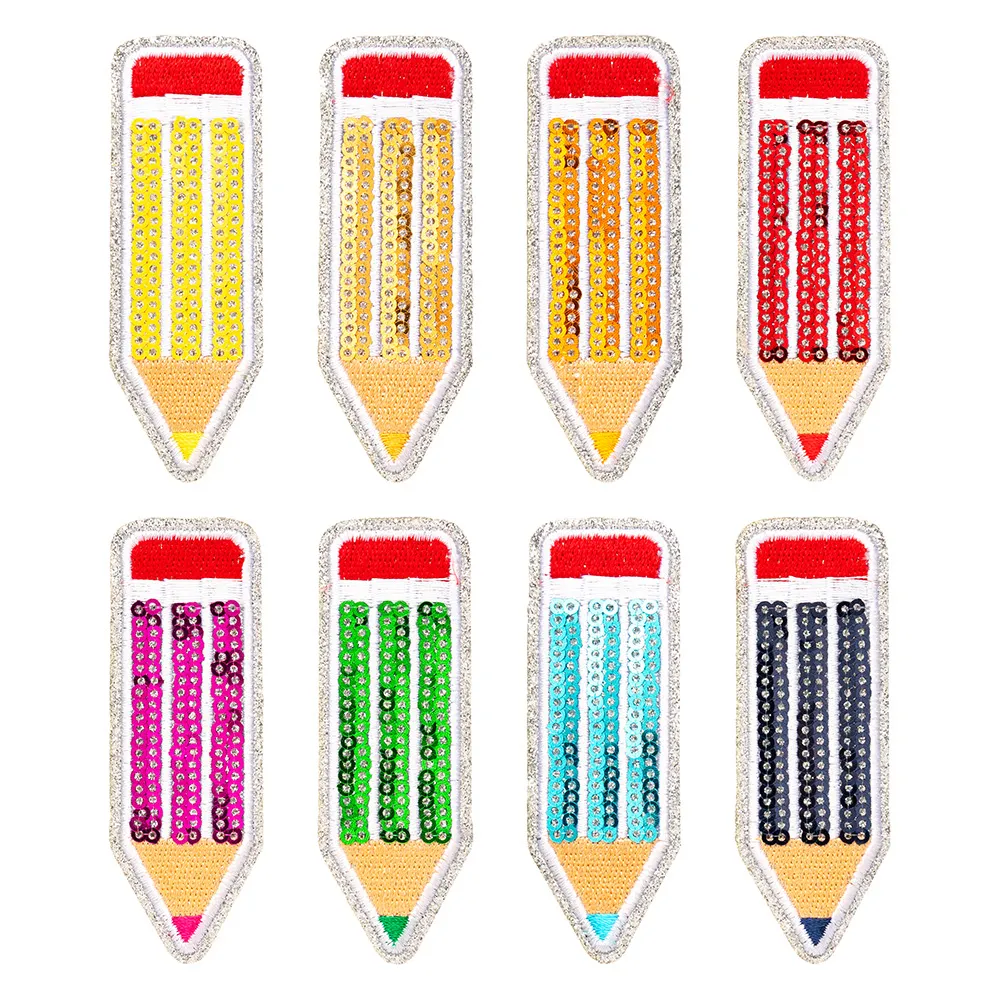 Pailletten Geborduurd Potlood Patch Kinderkleding DIY Decoratieve Applique Glitter Strijkklaar Patch Kleding Reparatie